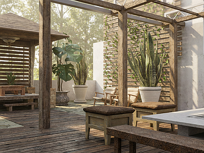 侘寂别墅庭院 庭院绿植 庭院设计