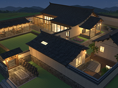 新中式禅意风格建筑 民宿 农庄