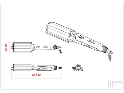 现代电器 护理家电 卷发棒 直发梳 三视图 产品 施工图