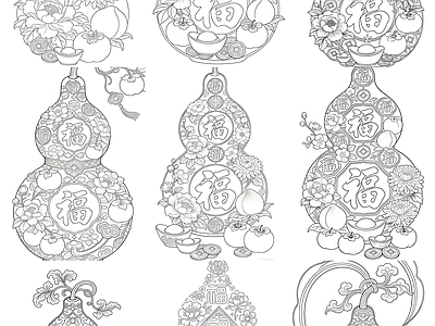 新中式剪影图库 新中式葫芦 施工图