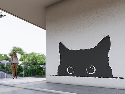 现代景墙 2D黑猫 2D猫剪影 2D猫墙饰 2D可爱猫 2D猫图案