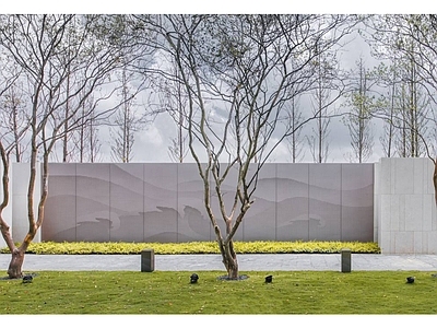 现代景墙 穿孔铝板景墙 山形打孔景墙 现代中式景墙 示范区景墙 施工图