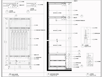 柜体节点 衣帽间柜体 卧室衣柜 立柜 玻璃柜门柜子 衣柜节点 施工图