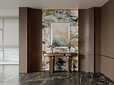 新中式玄关 现代轻奢玄关 玄关柜 玄关摆件 玄关背景墙 轻奢挂画
