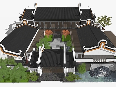 新中式中式四合院 潮汕四合院庭院 园林四合院古建筑