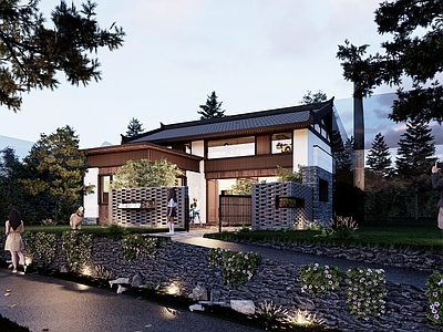 现代新中式民宿建筑 现代中式民宿 小公建 小酒店 茶坊
