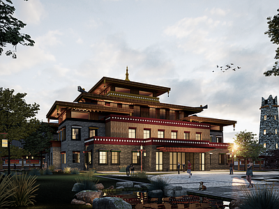 现代新中式风格建筑 藏式园林 藏式公建 林卡 藏式景观