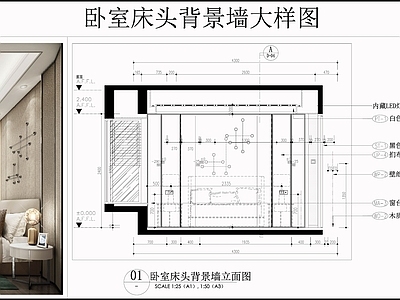 背景墙节点 扪布墙面 卧室墙面 床头背景墙 墙面节点 施工图