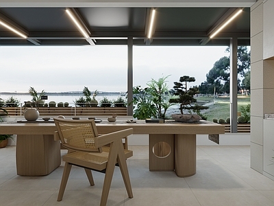 现代原木风阳台 现代阳台 现代茶室 景观阳台