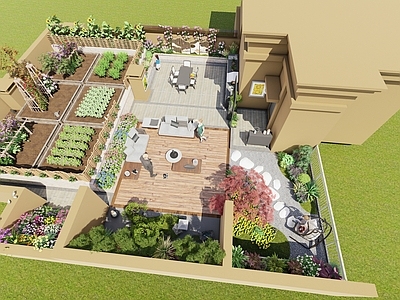 现代新中式屋顶花园 菜园 露天客厅 露天花园 露天餐厅