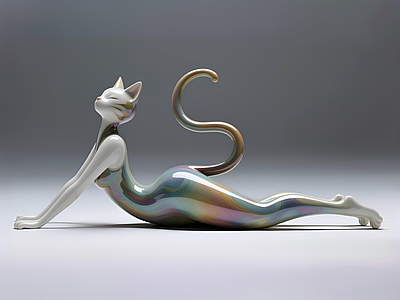 新艺术运动（Art Nouveau）雕塑摆件 猫陶瓷艺术品 雕塑 摆件 美陈