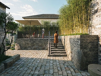 新中式乡村庭院 民居小巷庭院 新中式乡村民居