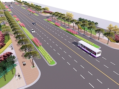 现代道路 道路景观 车行道路人行道 城市道路规划 道路绿化 绿化景观