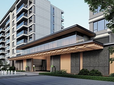 新中式多层住宅 新中式小区大门 多层住宅 现代简约商业 酒店式归家大门 坡屋顶