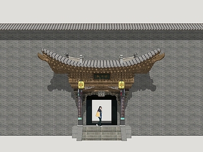 中式入口大门 山西大院 大院门头 木雕大门 木牌坊大门