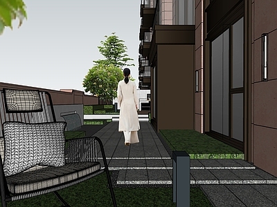 现代高层住宅 建筑外立面 私家花园