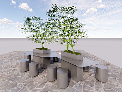 现代工业公共座椅 桌椅 绿植 公共家具