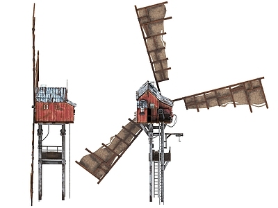 废土风艺术风格建筑 风车 风车瞭望塔 风车哨塔 瞭望塔 哨塔