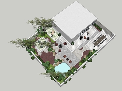 现代奶油别墅庭院 现代庭院