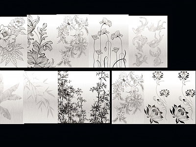 现代其他景观小品 竹影 芭蕉 花卉 垂柳 发光冲孔板