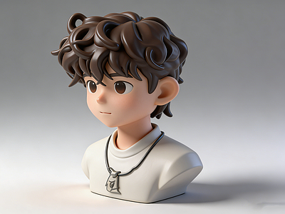 现代雕塑 卷发 少年 雕塑 胸像 AIGC