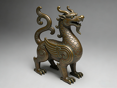 新中式中式雕塑摆件 青铜 雕塑 美陈 AIGC 神兽
