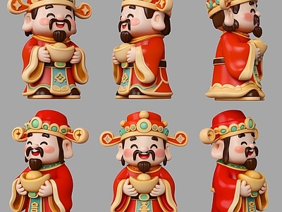 新中式卡通雕塑摆件 中式财神 雕塑摆件