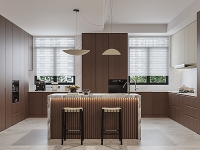 现代简约开放式厨房 岛台 酒柜