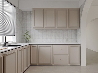 奶油风封闭式厨房 法式 简约