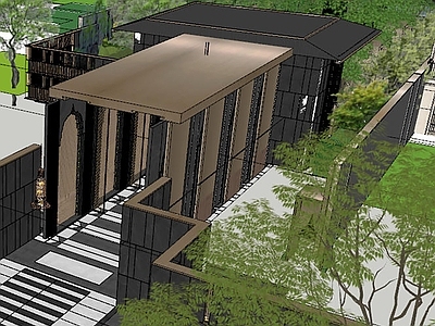 新中式其他景观小建筑 廊架CAD 廊架su 连廊