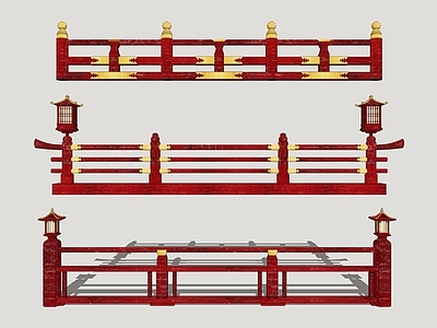 日式围栏护栏 栏杆扶手 唐风围栏 木栏杆 木护栏