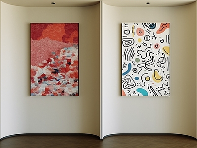 奶油风玄关 玄关抽象画 肌理画 油画 长条挂画 手绘儿童房挂画