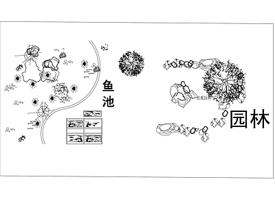 公园林荫绿带 中式园林平面图库 施工图