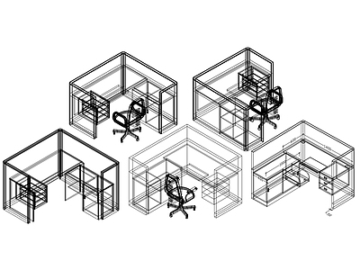 办公家具图库 单人工作位 屏风工作位 施工图