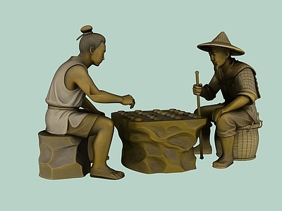 新中式多人 文化下棋人物雕塑