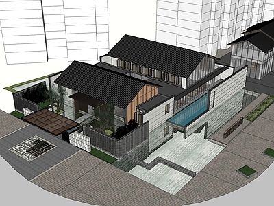 新中式售楼处建筑 售楼处展示区 商业街