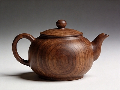 原木风茶具 木雕 茶壶 摆件 AI渲染