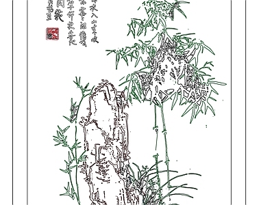 中式挂画 挂画 竹 施工图