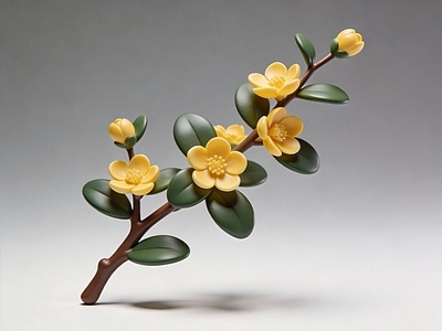 极简主义花艺 腊梅 雕塑 美陈 花朵 AI渲染
