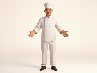 奶油风虚拟人物 中式厨师角色 餐饮人物模型 厨师制服模型 中老年厨师 写实人物模型