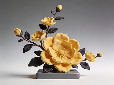 新中式花艺 花朵 美陈 雕塑 AI渲染 黄色花朵