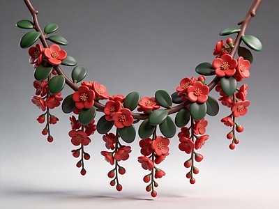 卡通风格花艺 花朵 藤蔓 雕塑 摆件 AI渲染