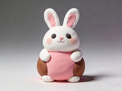 软萌黏土风其他摆件 兔子 雕塑 美陈 AI渲染 动物雕塑