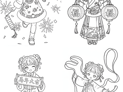 新中式人物 春节人物 施工图