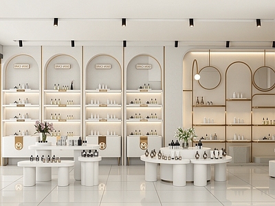 奶油风美妆店 美妆店 香水店 化妆品展台