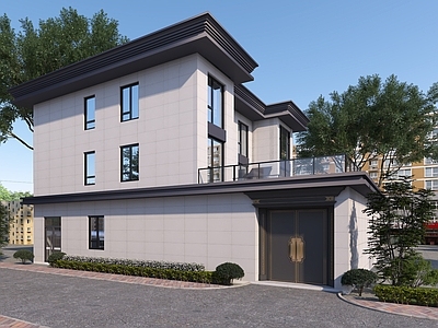 新中式别墅外观 自建别墅 自建房 别墅 建筑