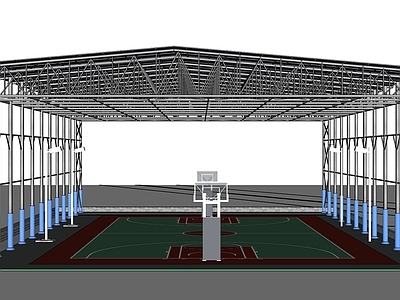 现代主义体育建筑 户外篮球场 雨棚