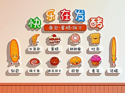 卡通童趣风甜品面包店 面包店装饰画  面包店打卡墙 蛋糕店装饰画
