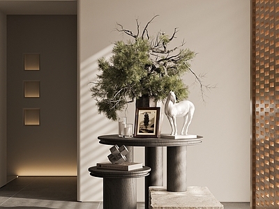 新中式几类组合 花艺摆件 装饰台组合 酒店入户玄关台 饰品摆件 绿植组合