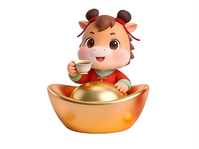 新中式虚拟人物 马年金元宝IP 美陈 雕塑 摆件